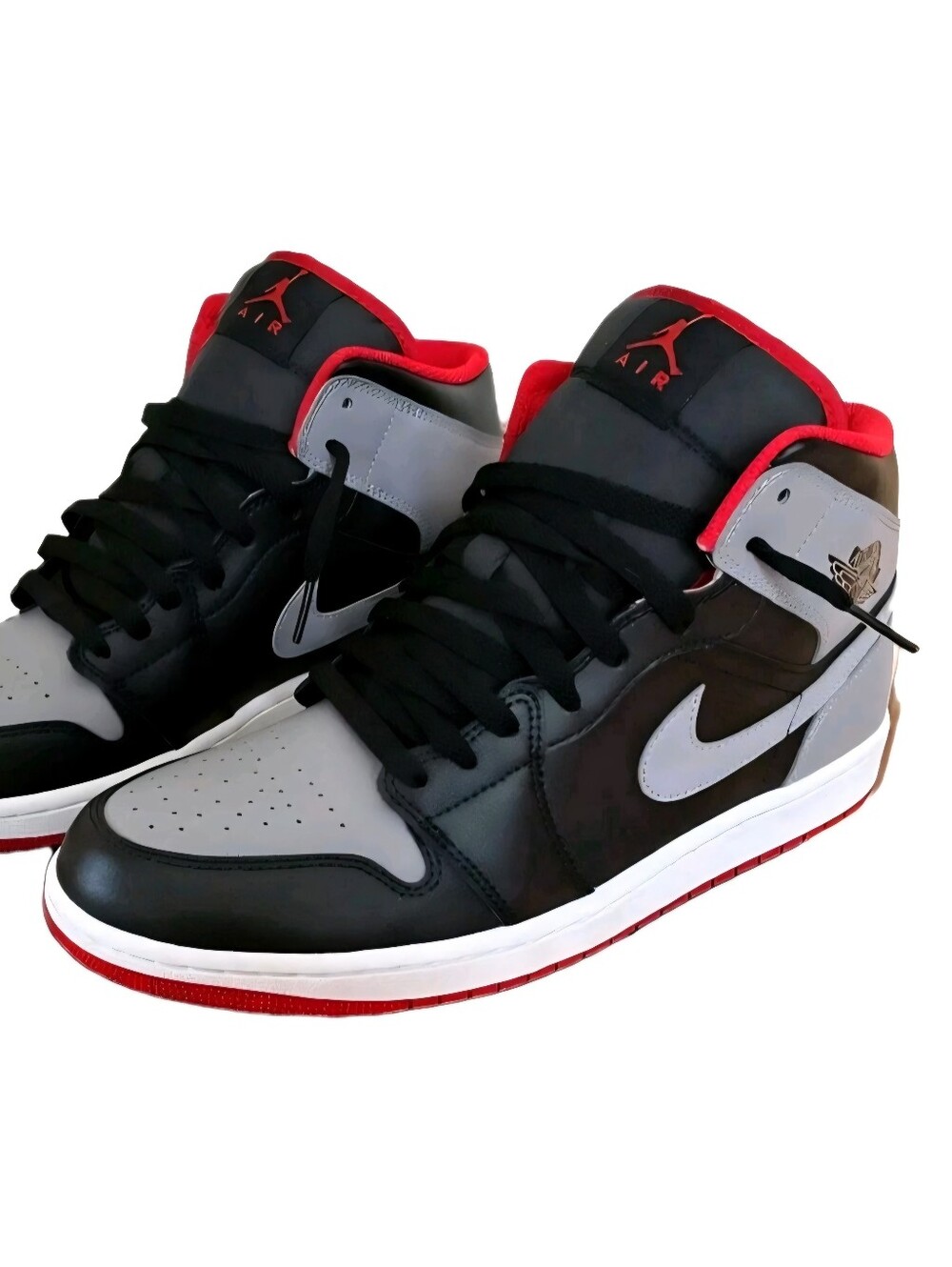 Nike Air Jordan 1 Mid Shoes Black Cement Grey Red White US Men's Size 10.5
